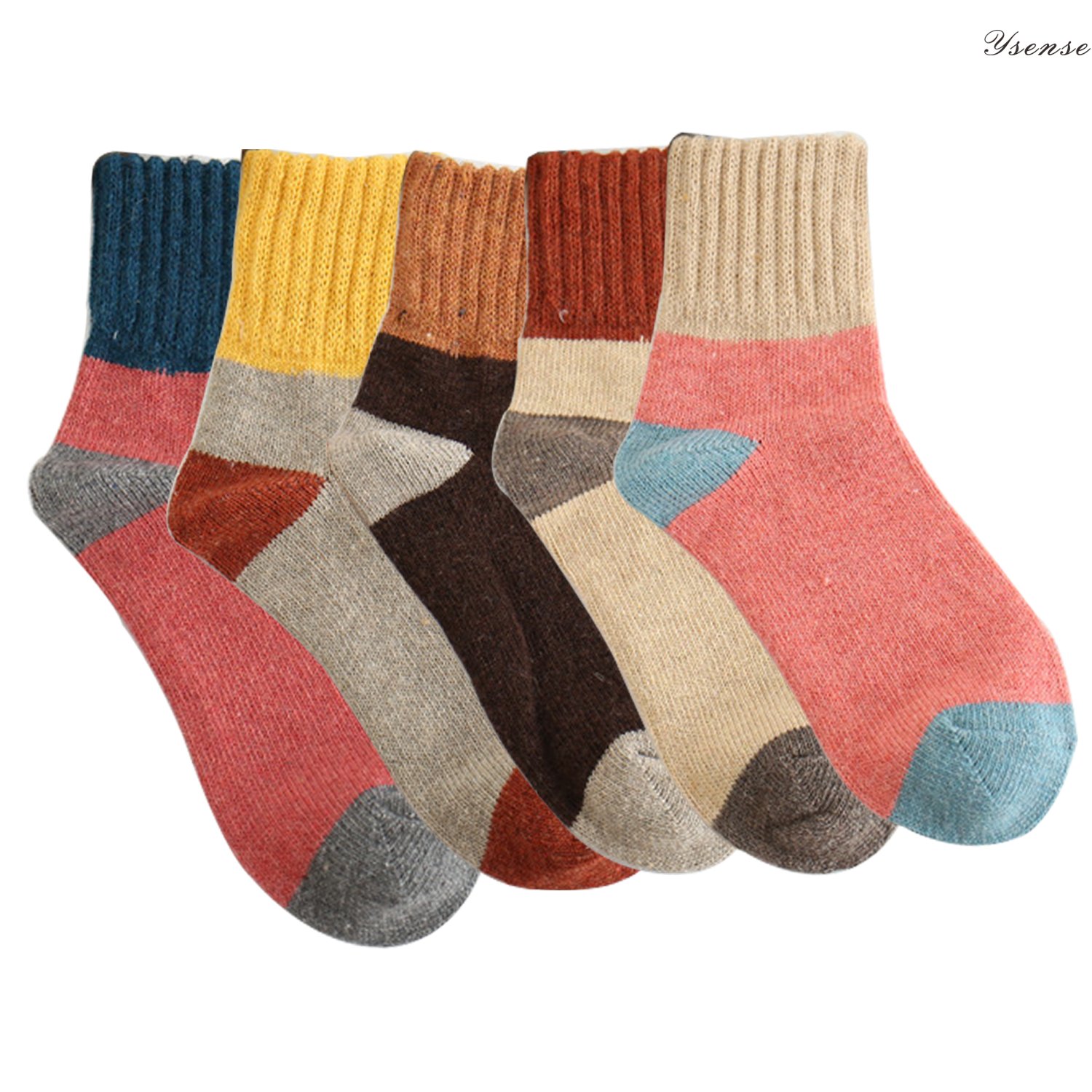 One Size 5 Pack Winter Wool Socks for Women Knit Cotton Warm Crew Sock Fun Design